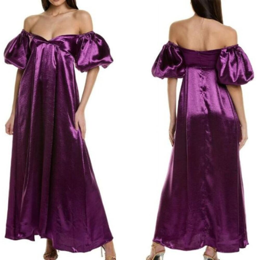 Caroline Constas Metallic Purple Off-Shoulder Maxi Dress